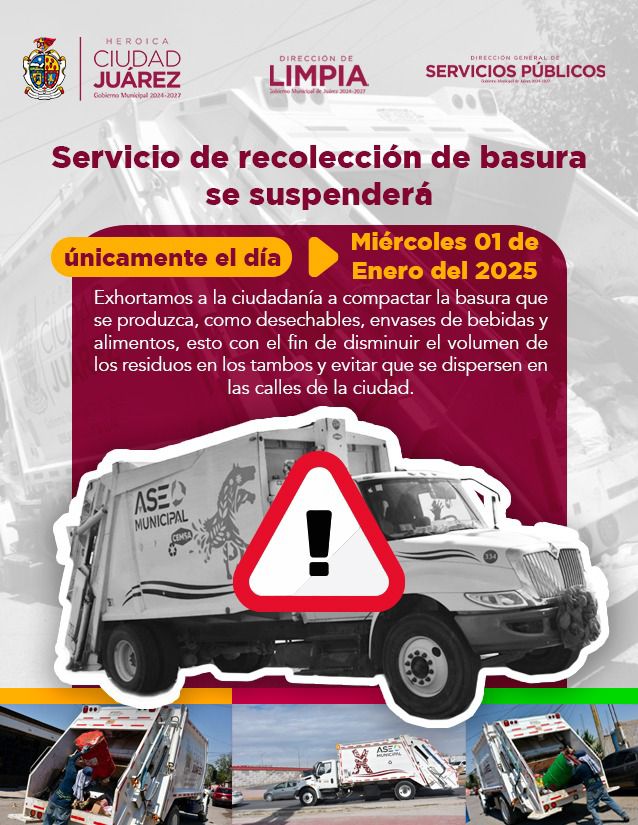 Servicio De Recolección De Basura Se Suspenderá Únicamente El 1 De Enero