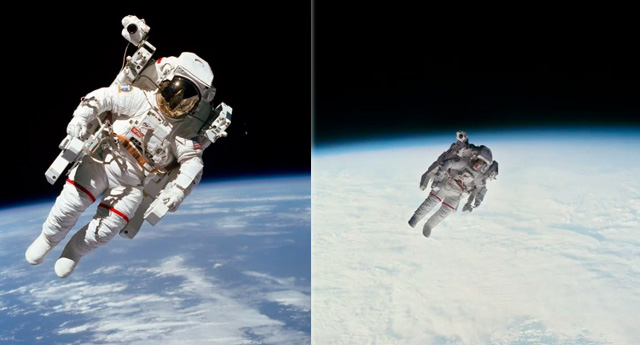 1984, El Astronauta De La Nasa, Bruce Mccandles, Se Convierte En La Primera Persona En Flotar Sin Atadura En El Espacio Al Alejarse Del Transbordador Challenger