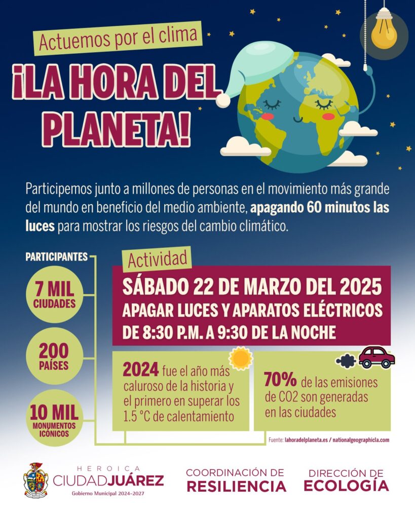 Invitan a participar en ‘la hora del planeta’ con apagón voluntario de luces en juárez