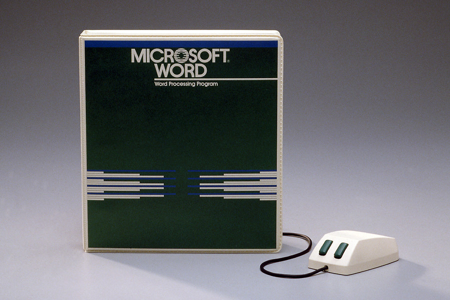 1983, microsoft lanza el procesador de texto word 1.0, y su primer ratón