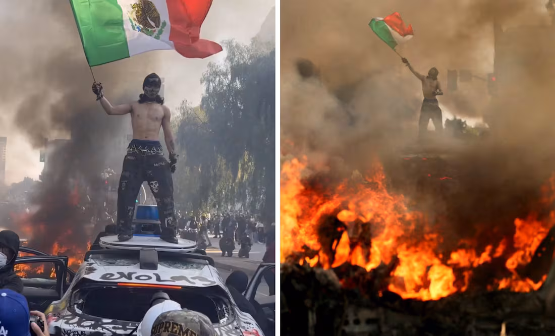 Manifestante con bandera mexicana se vuelve viral; divide opinión en méxico y eu