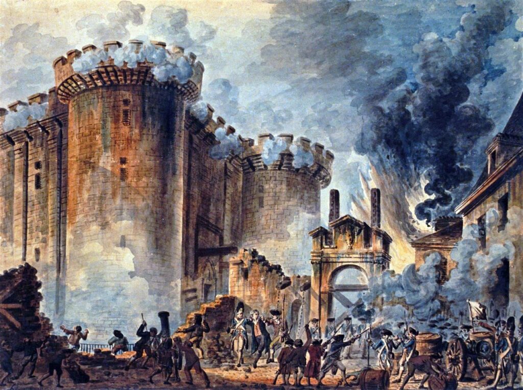 1789, el pueblo de parís toma la prisión fortaleza de la bastilla, comenzando así la revolución francesa