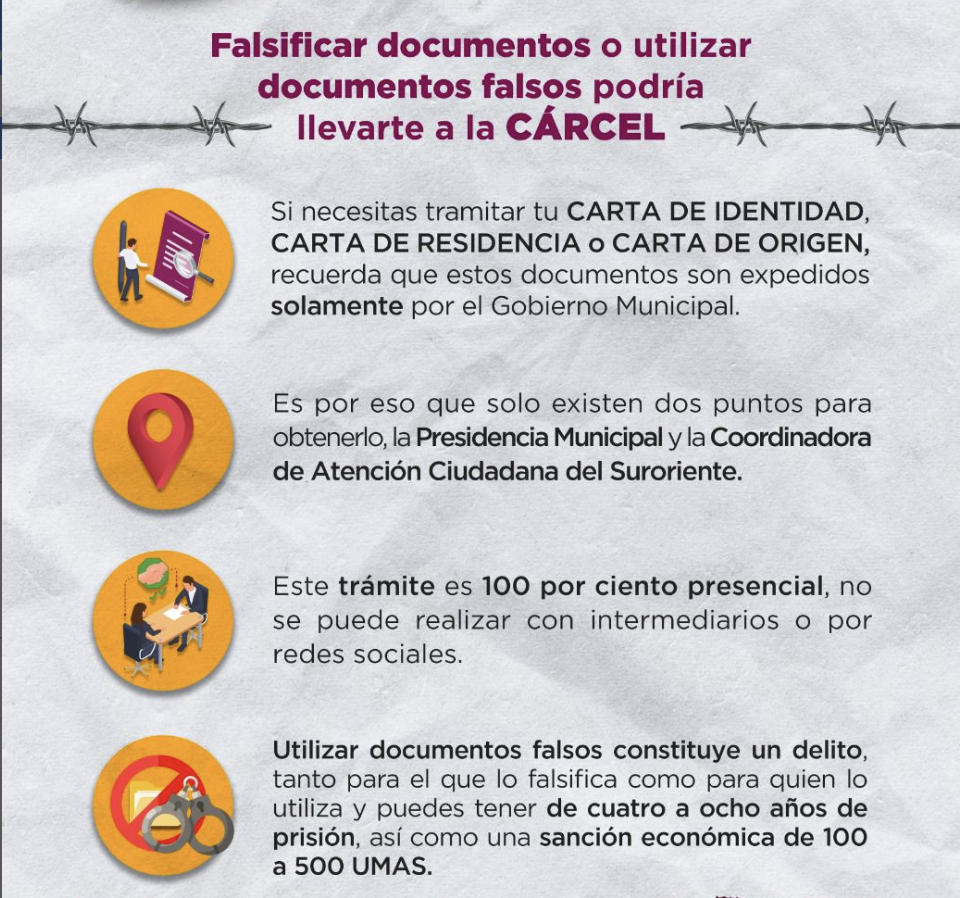 Alerta municipio por cartas de identidad falsas, responsables pueden terminar en prisión