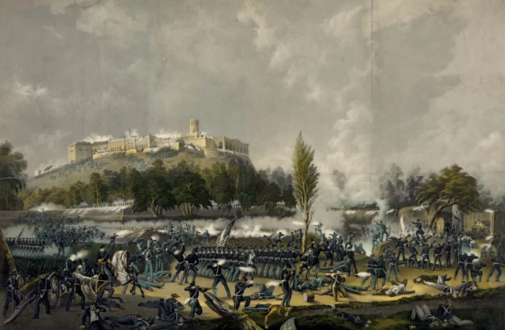 1847, tropas estadounidenses, en guerra con méxico, asaltan la fortaleza militar de chapultepec