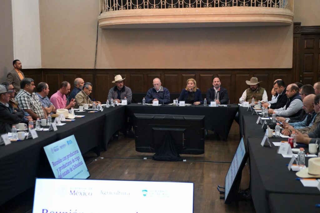 Maru campos y secretario de agricultura federal se reúnen con productores de trigo