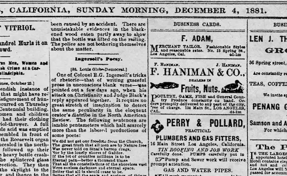 1881, sale a la venta la primera publicación del diario californiano los angeles times