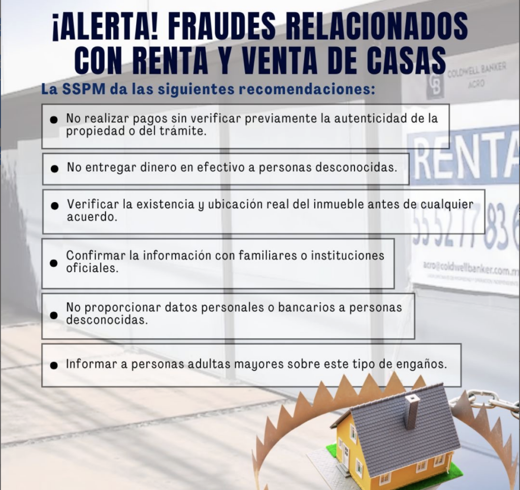 Alerta seguridad pública de fraudes relacionados con renta o venta de viviendas