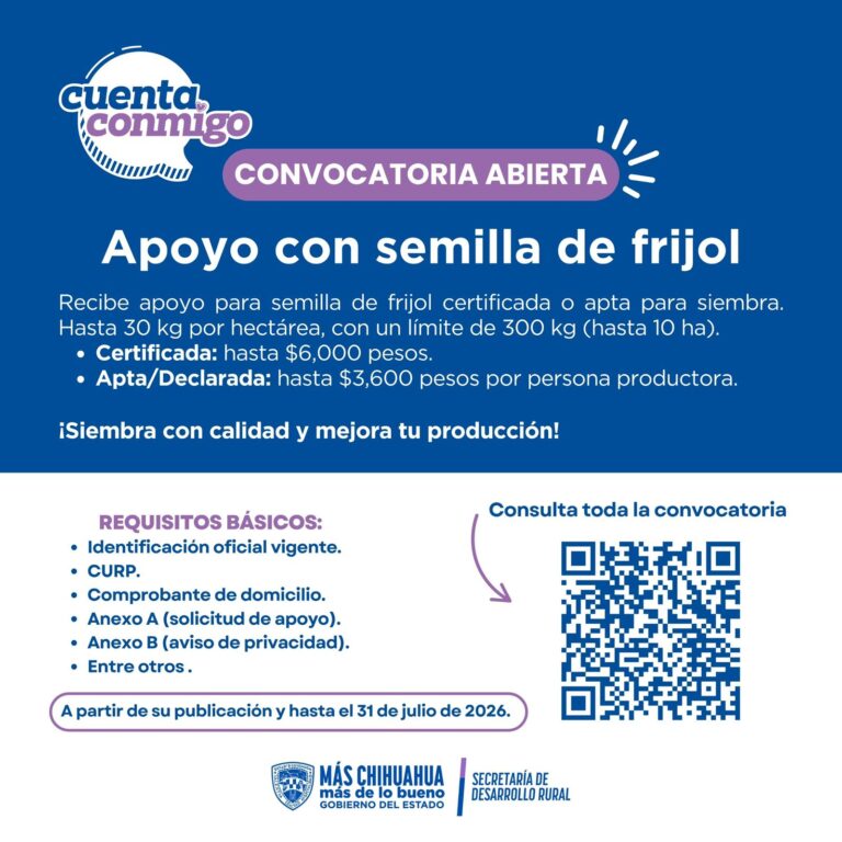 Publica desarrollo rural convocatoria para apoyo en semilla de frijol chihuahuense