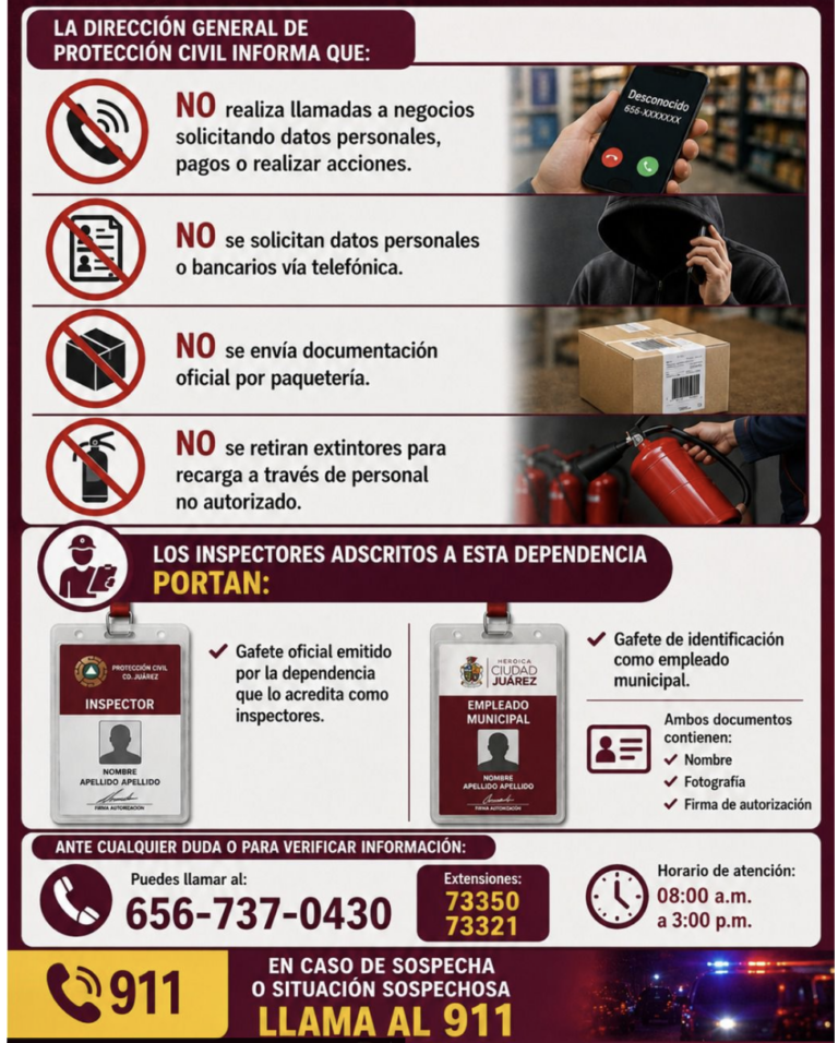 Alerta protección civil sobre intentos de fraude y falsas llamadas a negocios locales