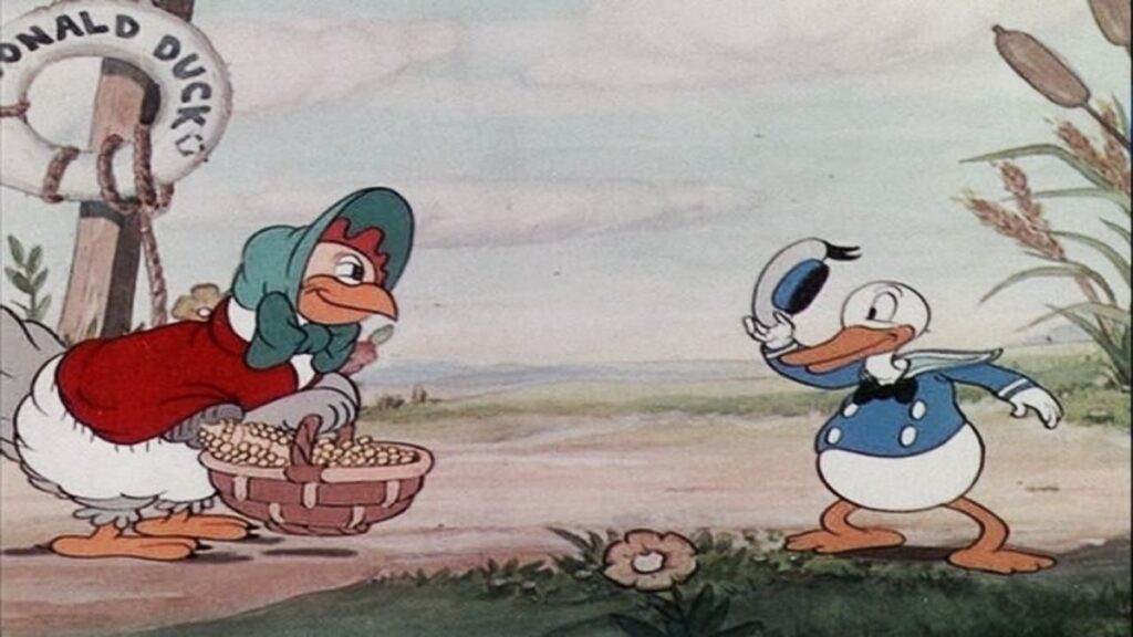1934, aparece por primera vez en pantalla el pato donald, personaje de dibujos animados creado por disney, en el cortometraje la gallinita sabia