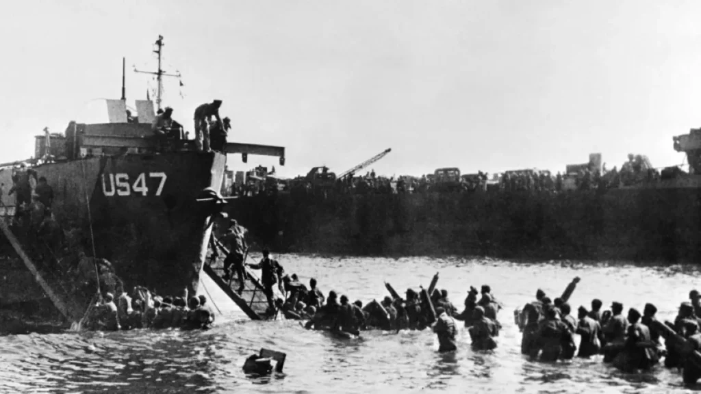 1944, las tropas aliadas encabezadas por estados unidos desembarcan en la costa de normandía