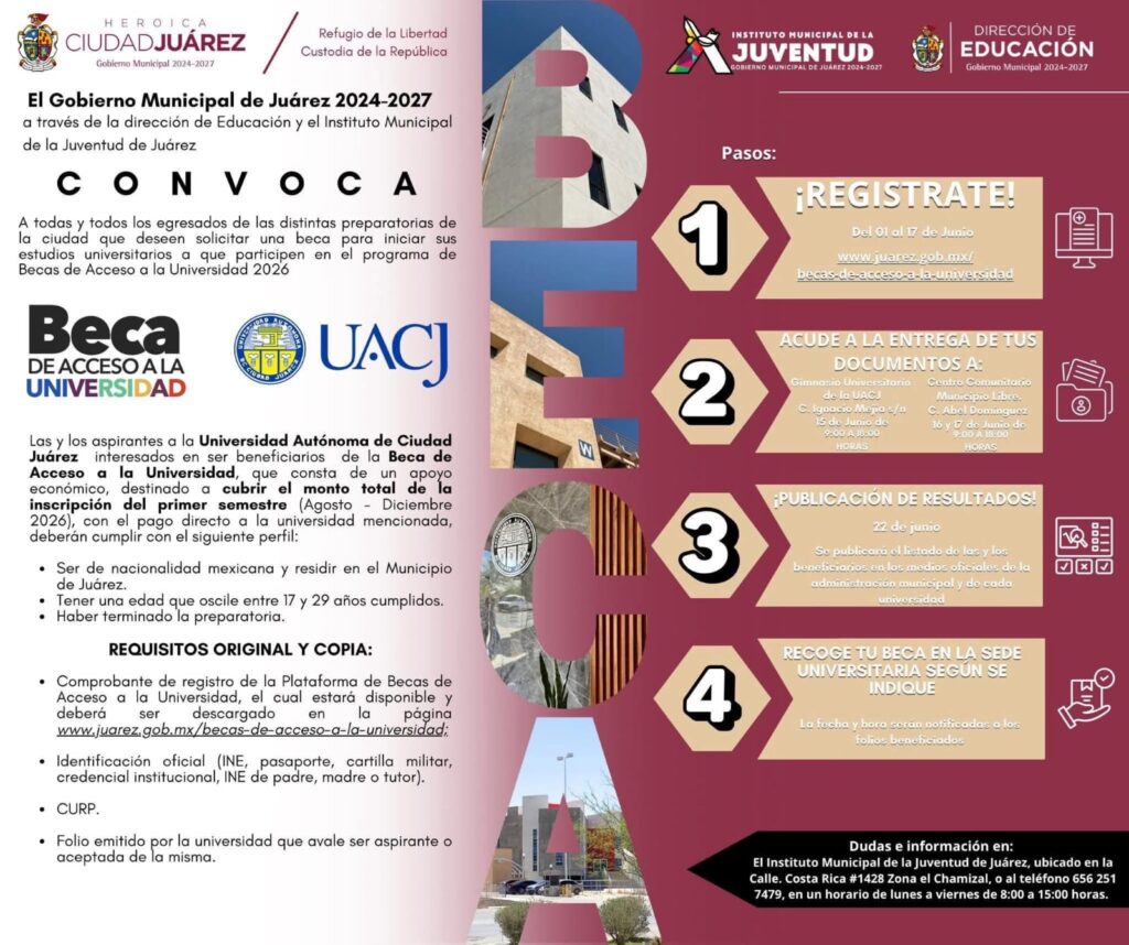 Invitan a los jóvenes de ciudad juárez a solicitar beca de acceso a la uacj
