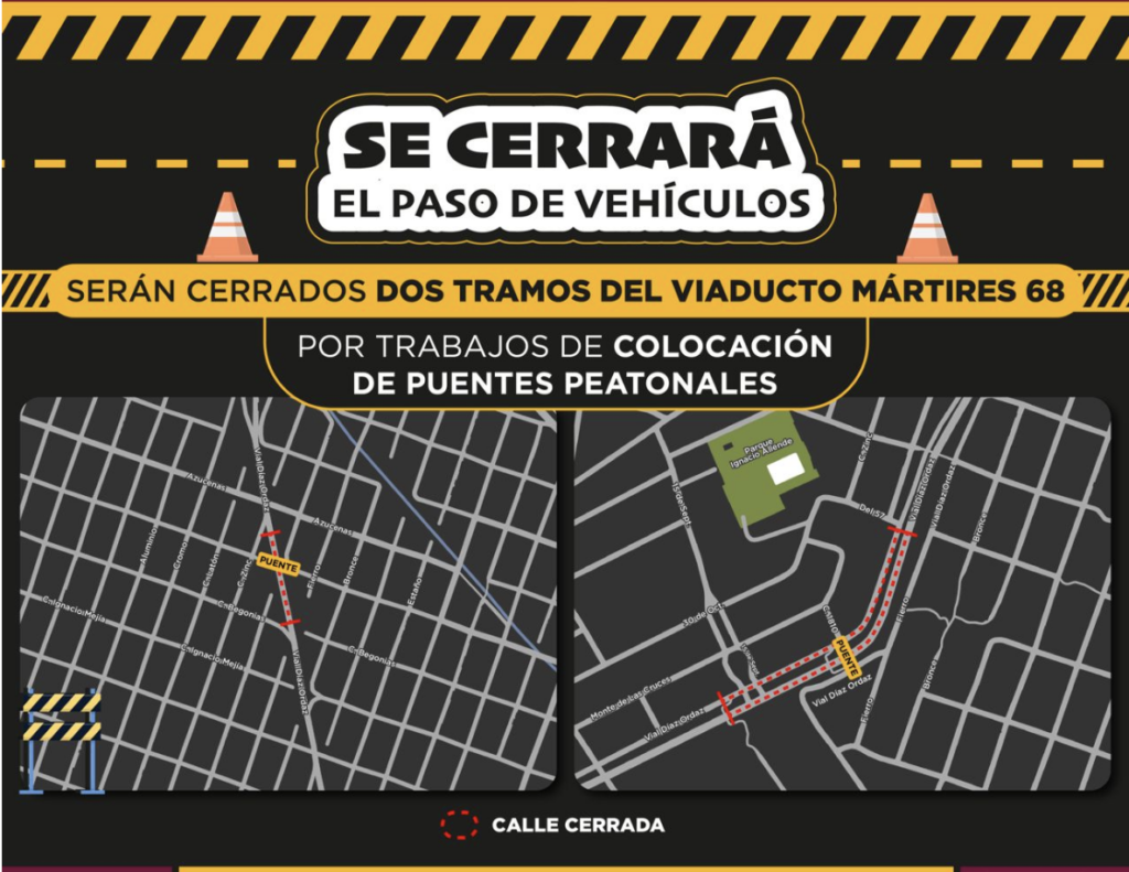 Anuncian cierre de tramos del viaducto este sábado para colocar puentes peatonales