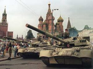 1991, miembros del gobierno de la Unión Soviética y del KGB deponen brevemente al presidente de la URSS, Mijail Gorbachov, e intentan un golpe de Estado