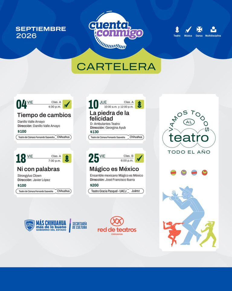 Presenta Secretaría de Cultura cartelera de septiembre del programa Red de Teatros