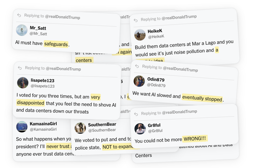 Trump defended A.I. data centers on Truth Social, and commenters clapped back
