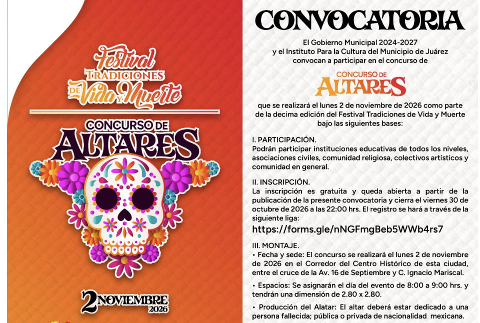 Piden participar en Concurso de Altares del Festival de Tradiciones de Vida y Muerte